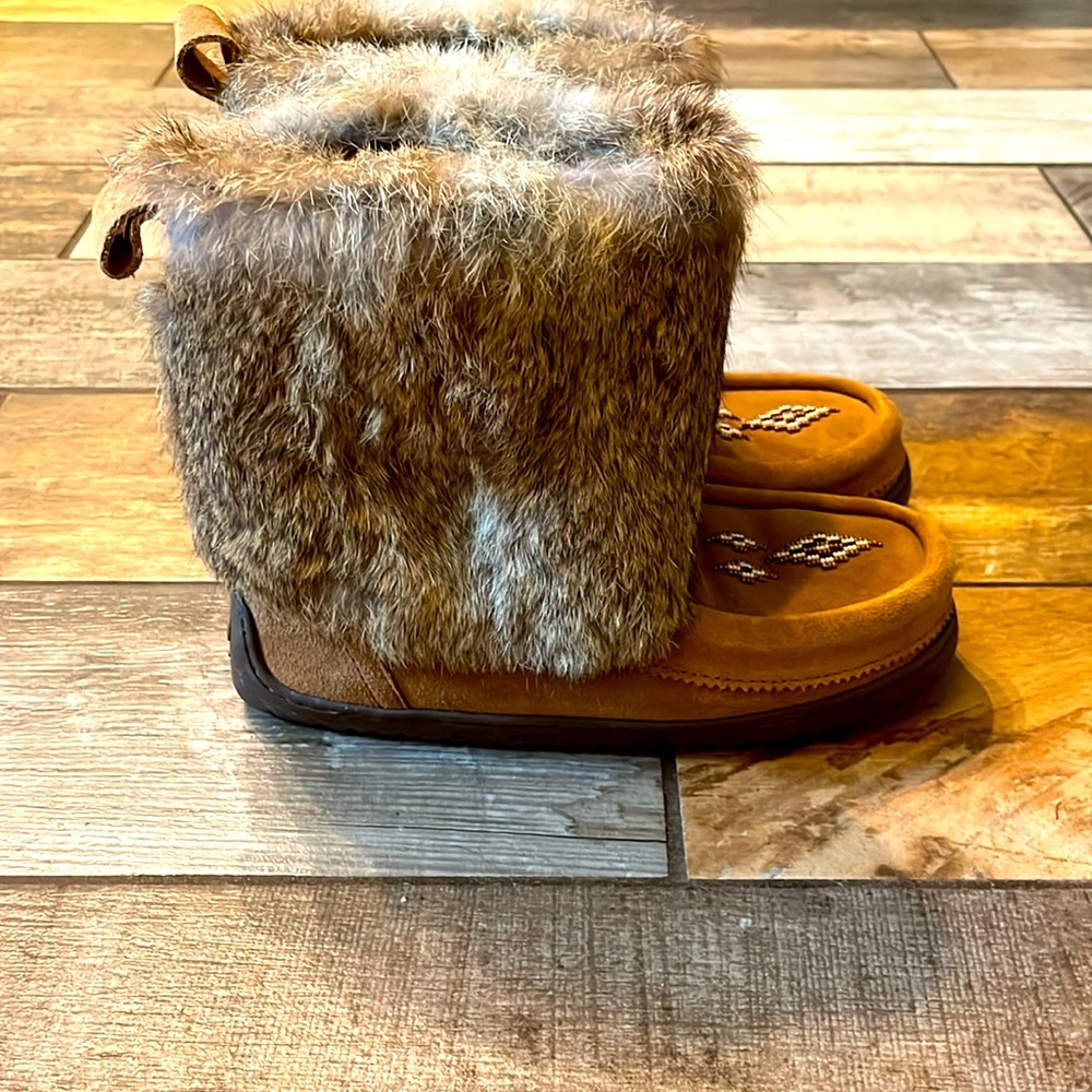 Brown Fur Moccasin Boots